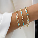 14k Gold | Paperclip Bracelet with Aqua Inlay Links