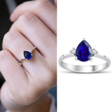 8k - 14k - 18k Gold | Teardrop Cut Sapphire Ring with Diamonds