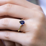 8k - 14k - 18k Gold | Teardrop Cut Sapphire Ring with Diamonds