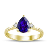 8k - 14k - 18k Gold | Teardrop Cut Sapphire Ring with Diamonds