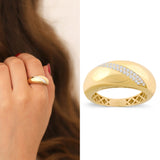 14k Gold | Diagonal Stripe Oval Ring