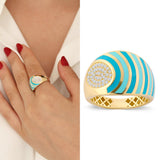 14k Gold | Aqua Blue Striped Dome Ring