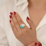 14k Gold | Aqua Blue Striped Dome Ring