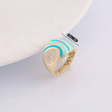 14k Gold | Aqua Blue Striped Dome Ring