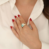 14k Gold | Aqua Blue Striped Dome Ring