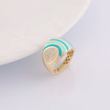 14k Gold | Aqua Blue Striped Dome Ring