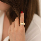 14k Gold | Stripe Bold Textured Fore Finger Ring