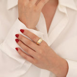 14k Gold | Stripe Bold Textured Fore Finger Ring