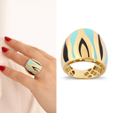 14k Gold | Blue & Black Stripes Dome Ring