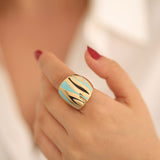 14k Gold | Blue & Black Stripes Dome Ring