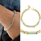 14k Gold | Rolo Bracelet with Aqua Inlay Paperclip Links