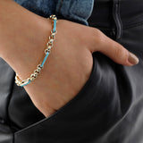 14k Gold | Rolo Bracelet with Aqua Inlay Paperclip Links