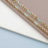 14k Gold | Rolo Bracelet with Aqua Inlay Paperclip Links