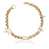 14k Gold | Rolo Bracelet with Aqua Inlay Paperclip Links