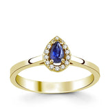 8k - 14k - 18k Gold | Teardrop Cut Minimal Sapphire Ring with Diamonds