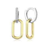 14k Gold | CZ Gemstone Oval Dual Hoop Dangling Earrings