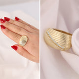 14k Gold | Striped Dome Ring | Thick Statement Ring, Row Stone Gold