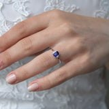 8k - 14k - 18k Gold | Baguette Cut Sapphire Ring with Diamonds