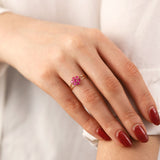 14k Gold | Ruby Hexagon Flower Ring