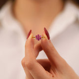 14k Gold | Ruby Hexagon Flower Ring