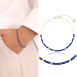 14k Gold | Lapis Lazuli Beaded Bracelet with Personalized Gold Disc