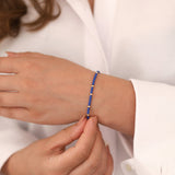 14k Gold | Lapis Lazuli Beaded Bracelet with Personalized Gold Disc