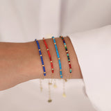 14k Gold | Lapis Lazuli Beaded Bracelet with Personalized Gold Disc