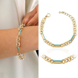 14k Gold | Circle Link Bracelet with Aqua Inlay Paperclip Links