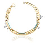 14k Gold | Circle Link Bracelet with Aqua Inlay Paperclip Links