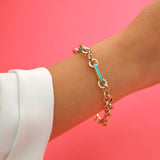 14k Gold | Circle Link Bracelet with Aqua Inlay Paperclip Links