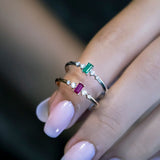 14k Gold | Baguette Cut Emerald with Diamond Ring