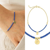 14k Gold | Lapis Lazuli Beaded Bracelet with Engravable Coin Charm