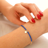 14k Gold | Lapis Lazuli Beaded Bracelet with Engravable Coin Charm