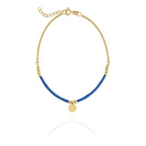 14k Gold | Lapis Lazuli Beaded Bracelet with Engravable Coin Charm