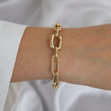 14k Gold | 8mm Hammered Paperclip Bracelet with Buckle Clasp