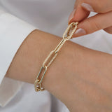 14k Gold | 8mm Hammered Paperclip Bracelet with Buckle Clasp