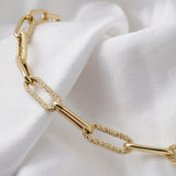 14k Gold | 8mm Hammered Paperclip Bracelet with Buckle Clasp