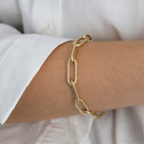 14k Gold | 8mm Hammered Paperclip Bracelet with Buckle Clasp