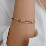 14k Gold | 8mm Hammered Paperclip Bracelet with Buckle Clasp