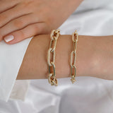 14k Gold | 8mm Hammered Paperclip Bracelet with Buckle Clasp