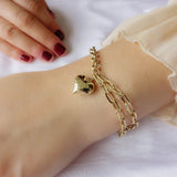 14k Gold | Paperclip & Rolo Chain Bracelet with Heart Charm