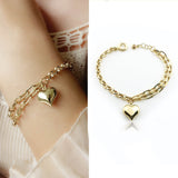 14k Gold | Paperclip & Rolo Chain Bracelet with Heart Charm