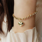 14k Gold | Paperclip & Rolo Chain Bracelet with Heart Charm