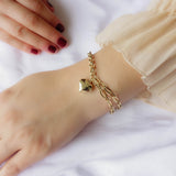 14k Gold | Paperclip & Rolo Chain Bracelet with Heart Charm