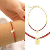 14k Gold | Coral Beaded Bracelet with Engravable Coin Charm