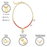 14k Gold | Coral Beaded Bracelet with Engravable Coin Charm