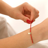 14k Gold | Coral Beaded Bracelet with Engravable Coin Charm