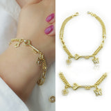 14k Gold | Double Curb Bracelet with Key & Charms