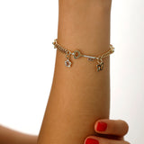 14k Gold | Double Curb Bracelet with Key & Charms