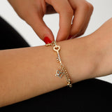 14k Gold | Double Curb Bracelet with Key & Charms